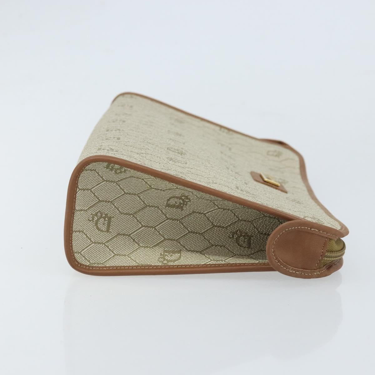 Christian Dior Vintage Honeycomb Zip Canvas and Leather, Beige, Canvas, Clutch