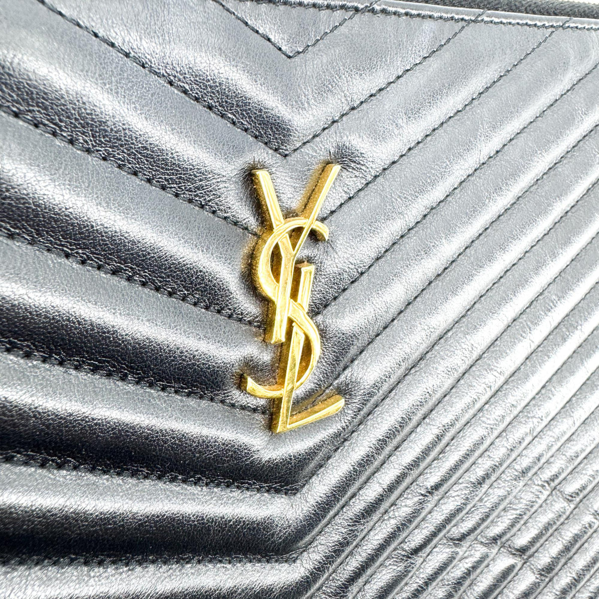Saint Laurent Puffy Zip Patent, Black, Leather, Clutch