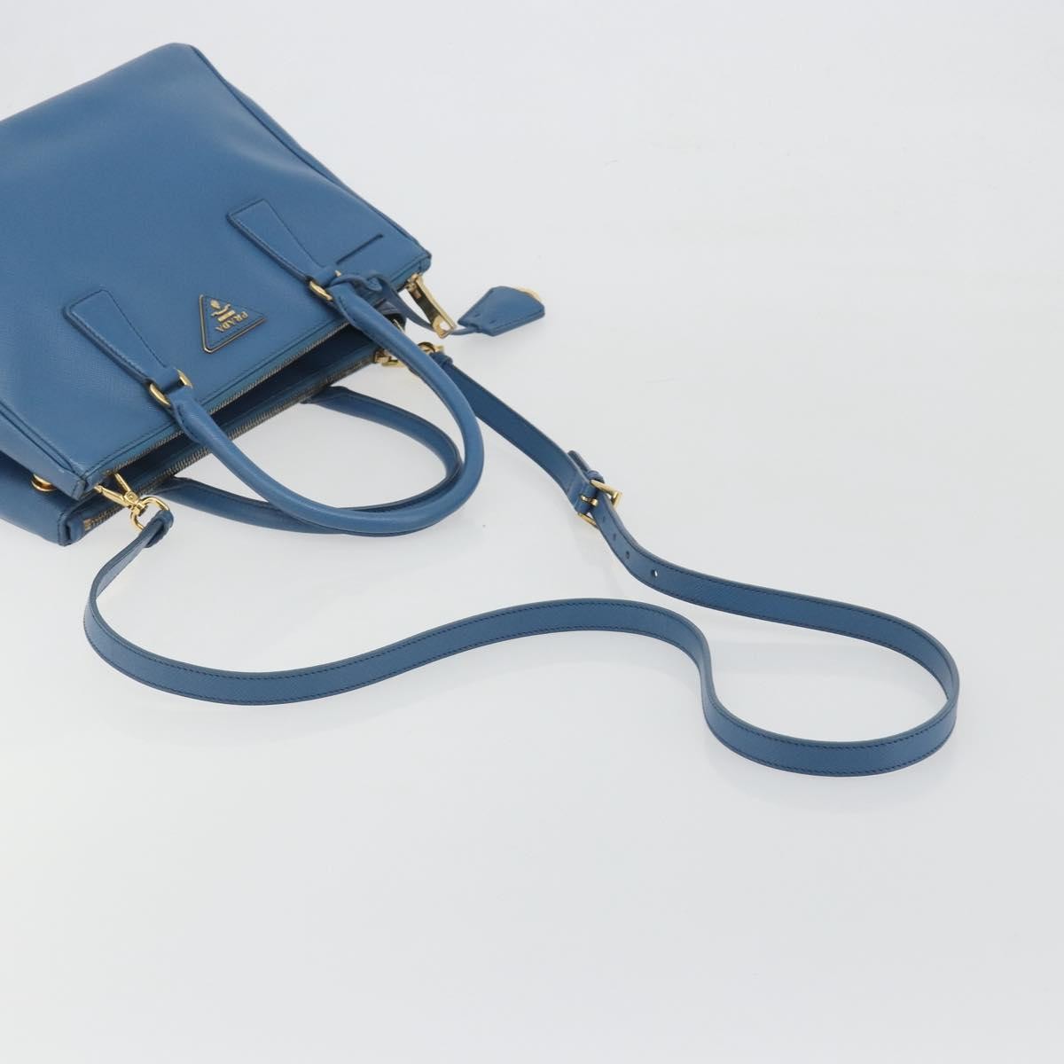 Prada Double Zip Lux Tote Saffiano Leather, Blue, Leather, Handbag