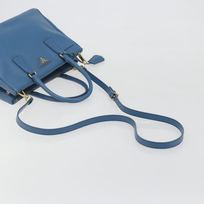 Prada Double Zip Lux Tote Saffiano Leather, Blue, Leather, Handbag