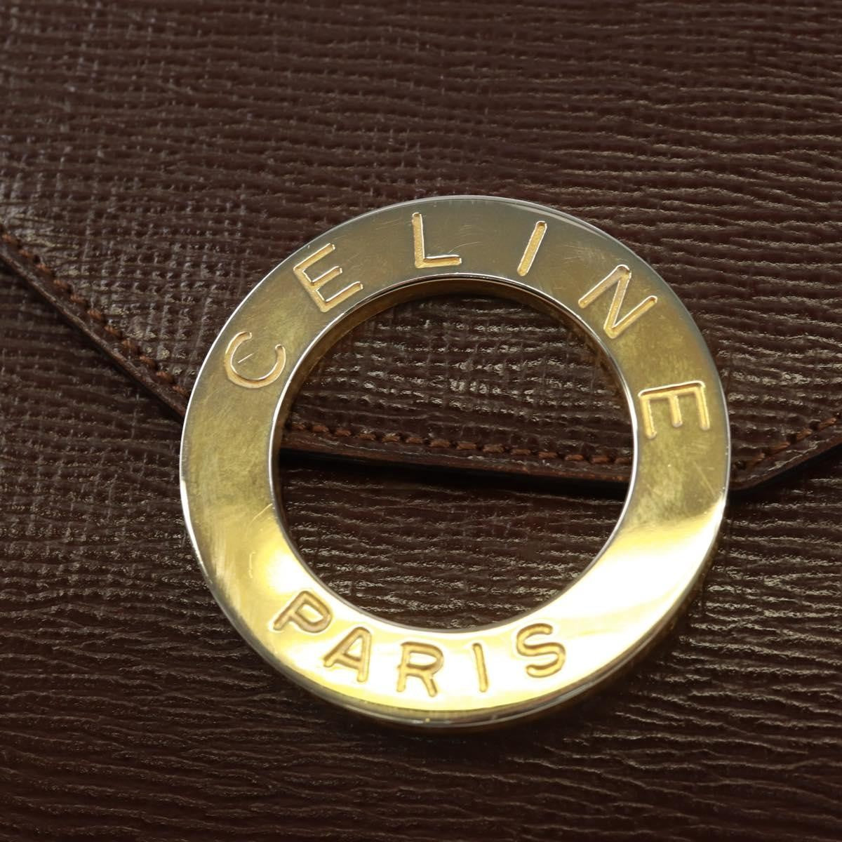 Celine Circle Logo Leather, Brown, Leather, Shoulder Bag