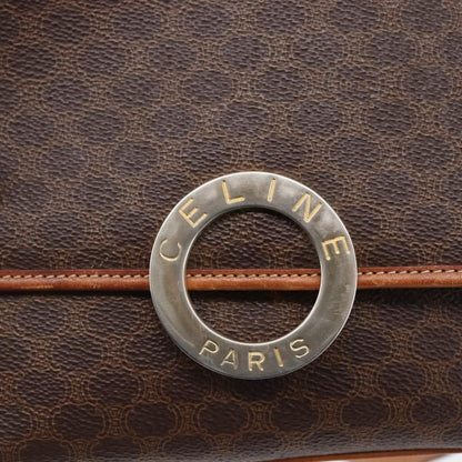 Celine Vintage Macadam Circle Logo Canvas and Leather, Brown, Canvas, Shoulder Bag