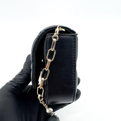 Christian Dior Lady Dior Chain Phone Cannage Quilt Lambskin, Black, Leather, Clutch