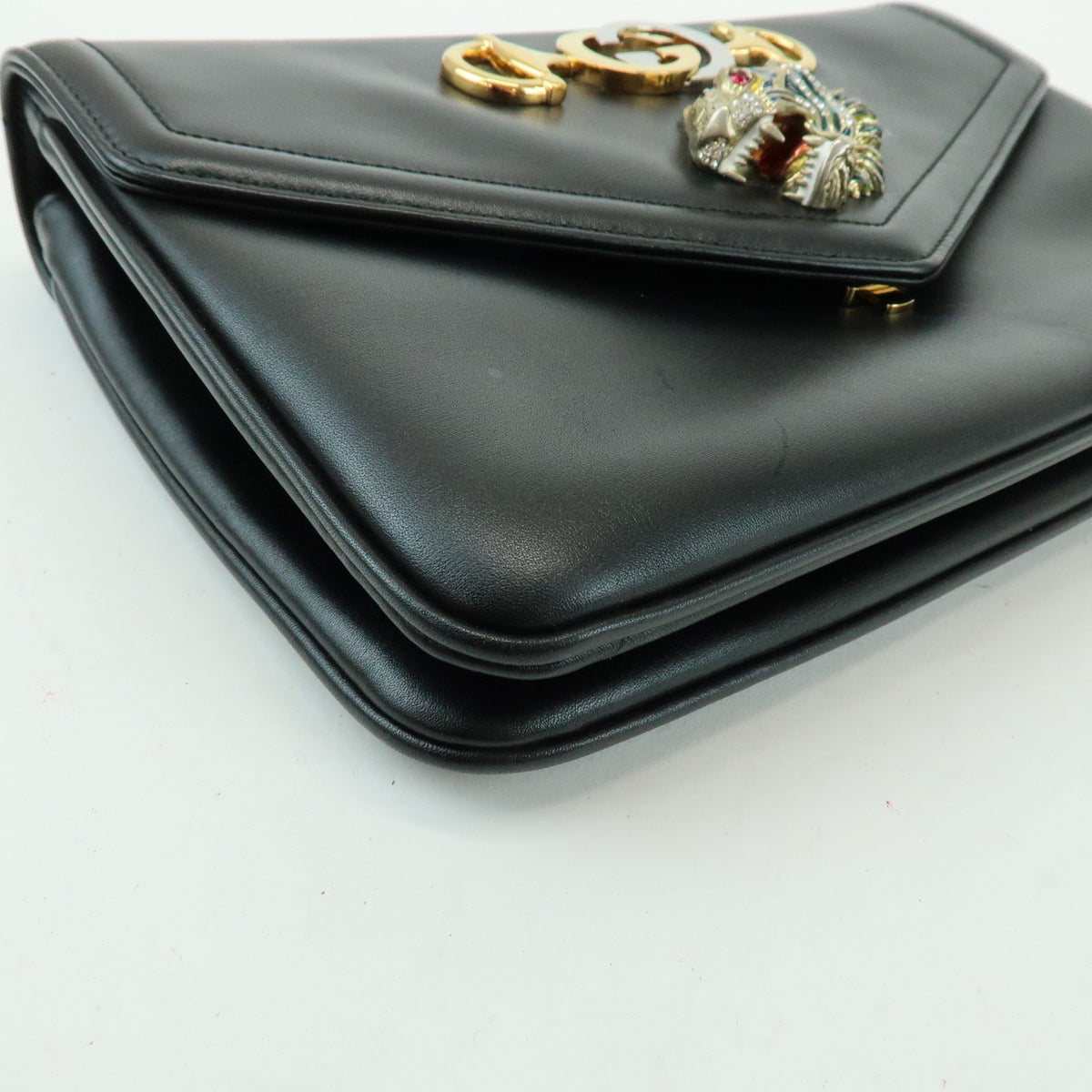 Gucci Rajah Chain Leather, Black, Leather, Tote Bag