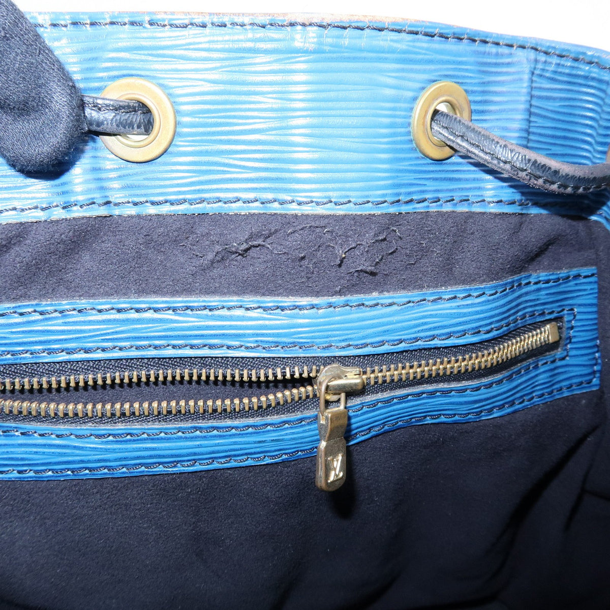 Louis Vuitton Bicolor Petit Noe Epi Leather, Blue, Leather, Handbag