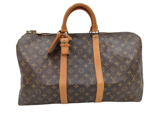 Louis Vuitton Keepall Bag Monogram Canvas, Brown, Leather, Travel Bag