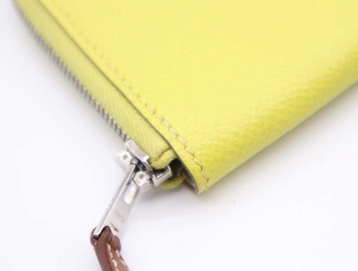 Hermes Azap Silkin Epsom Leather Silk, Yellow, Leather, Wallet