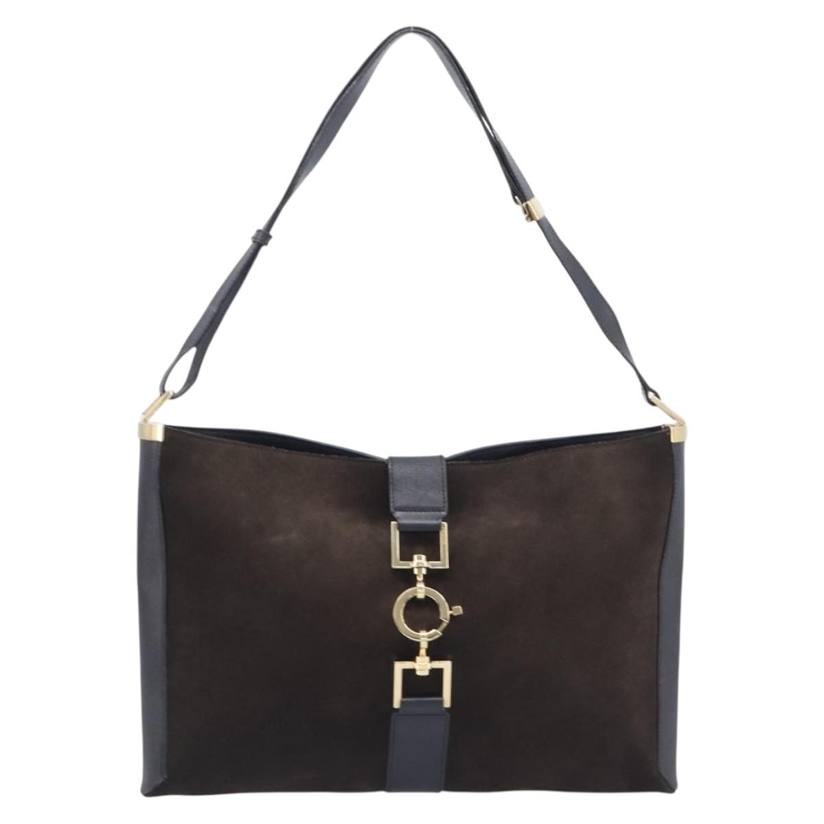 Gucci Shoulder Leather, Brown, Suede, Shoulder Bag