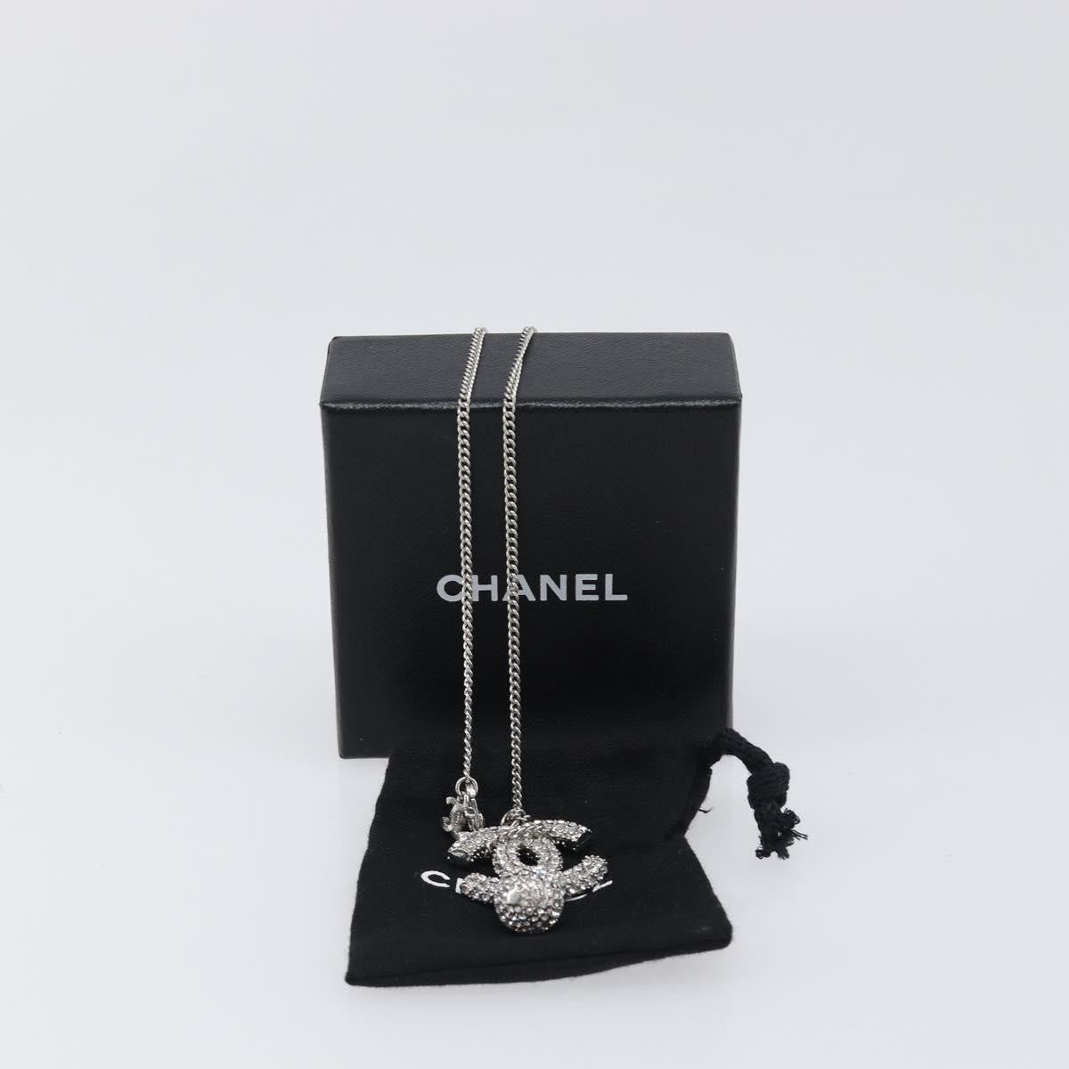 Chanel CC Ball Drop Pendant Metal with Crystals, Silver, Metal, Necklace