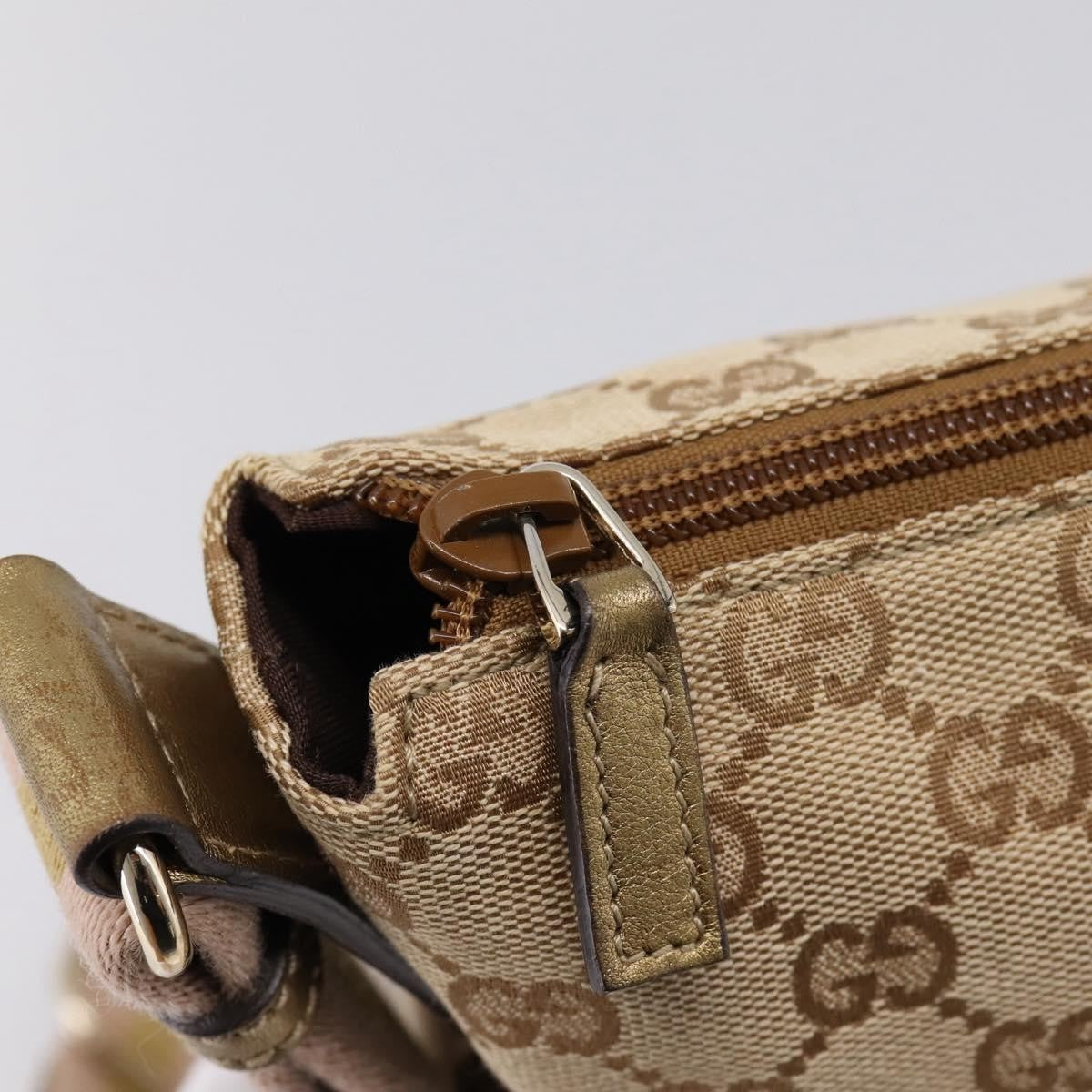 Gucci Zip Messenger GG Canvas with Perforated Leather, Beige, Canvas, Handbag
