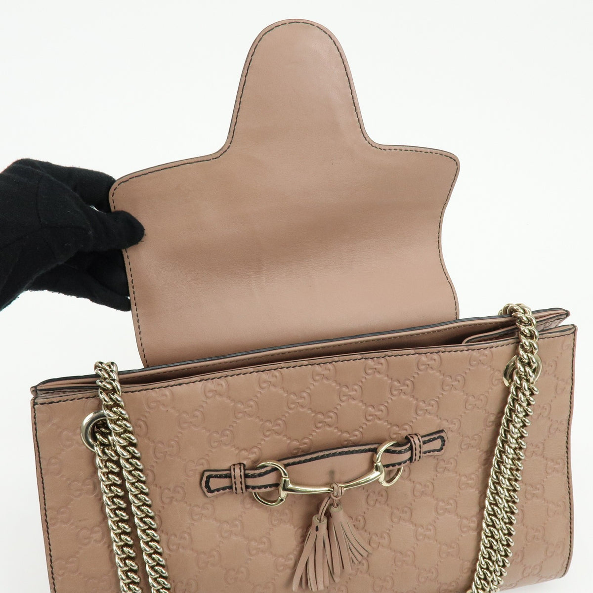 Gucci Emily Chain Flap Guccissima Leather, Pink, Leather, Handbag