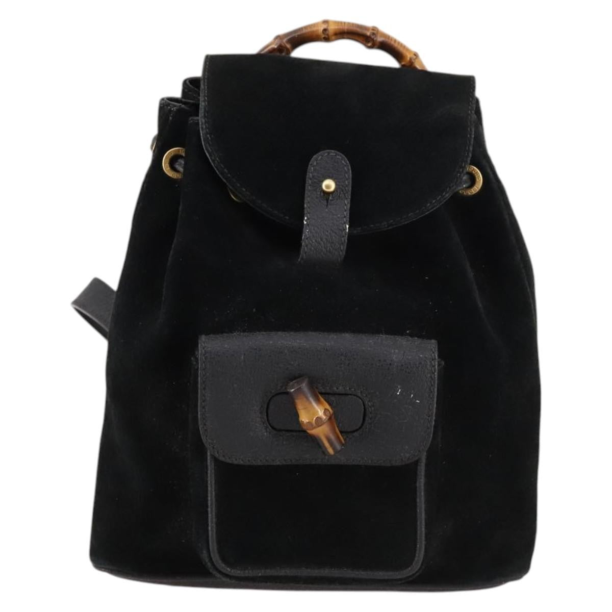 Gucci Vintage Bamboo Suede, Black, Suede, Backpack
