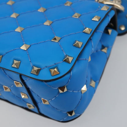 Valentino Garavani Rockstud Spike Flap Quilted Leather, Blue, Leather, Shoulder Bag