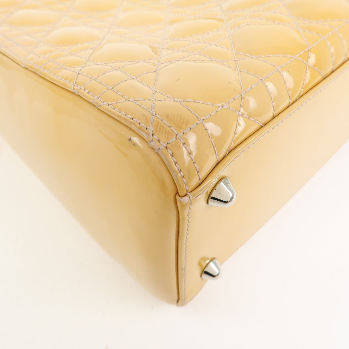 Christian Dior Vintage Lady Dior Cannage Quilt Patent, Yellow, Patent Leather, Handbag