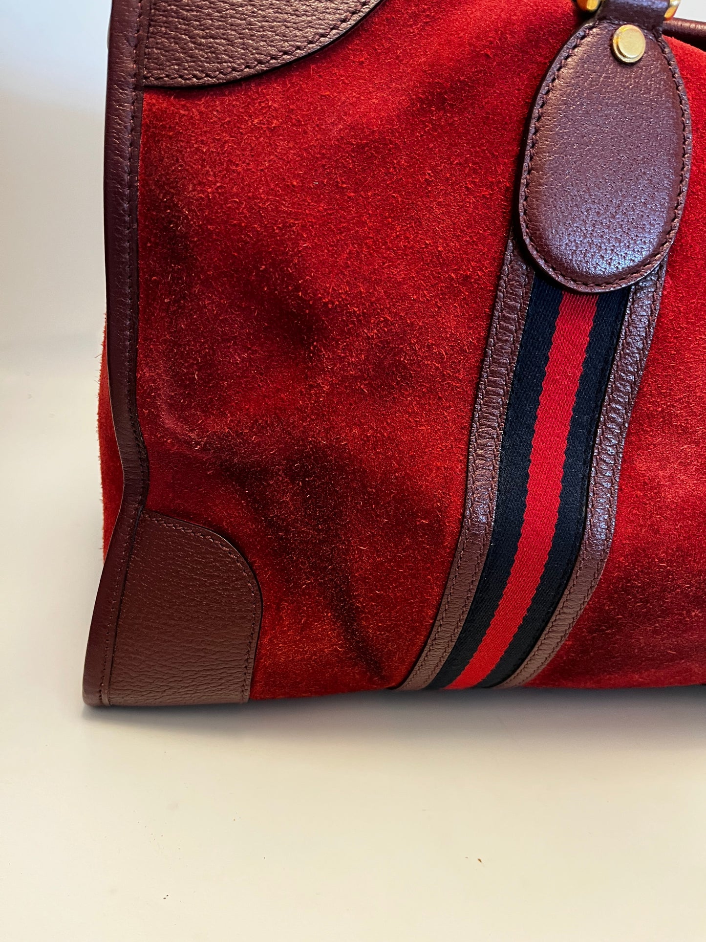 Gucci Zip Weekender GG Canvas and leather, Burgundy, Suede, Travel Bag
