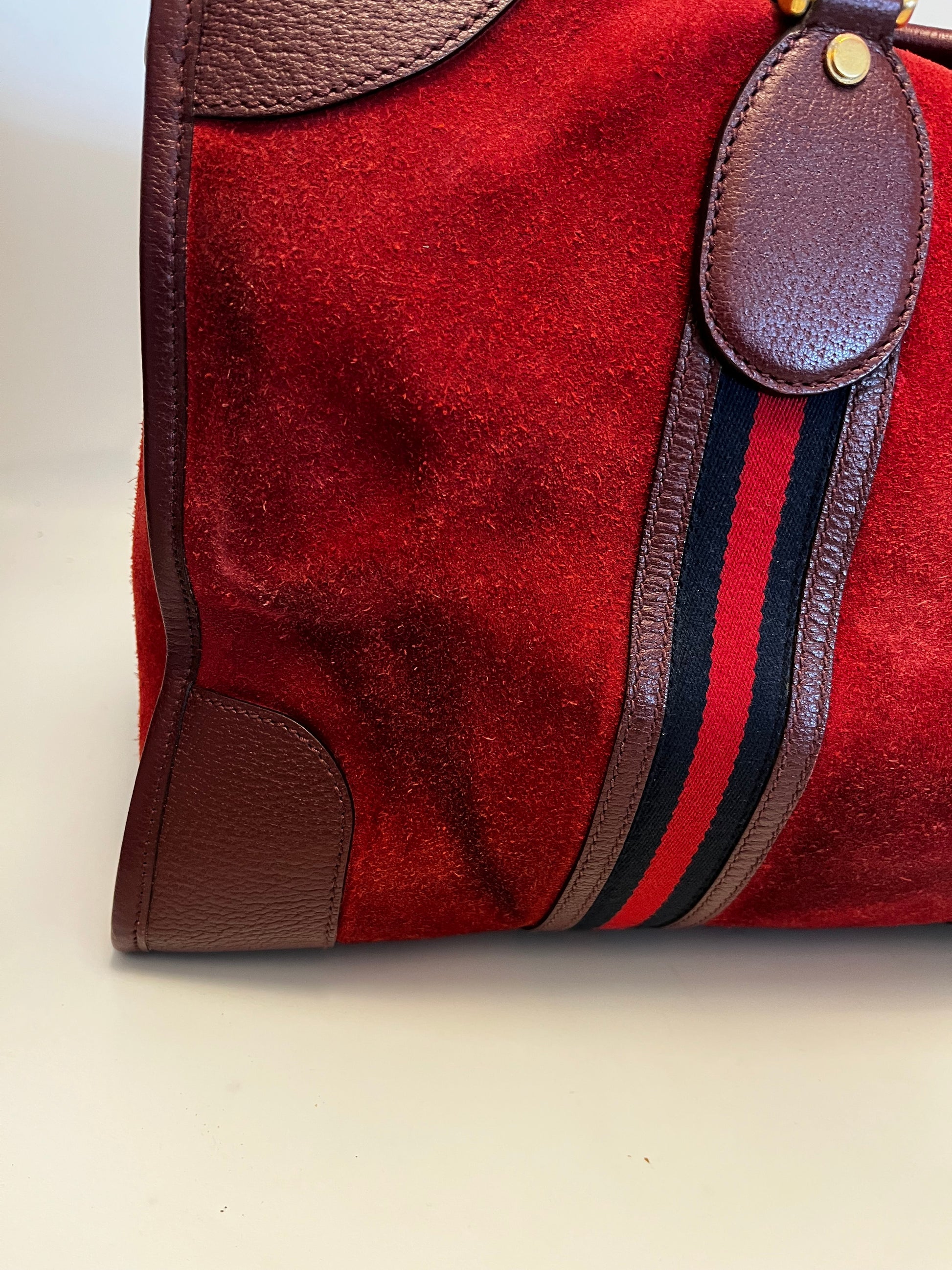 Gucci Zip Weekender GG Canvas and leather, Burgundy, Suede, Travel Bag
