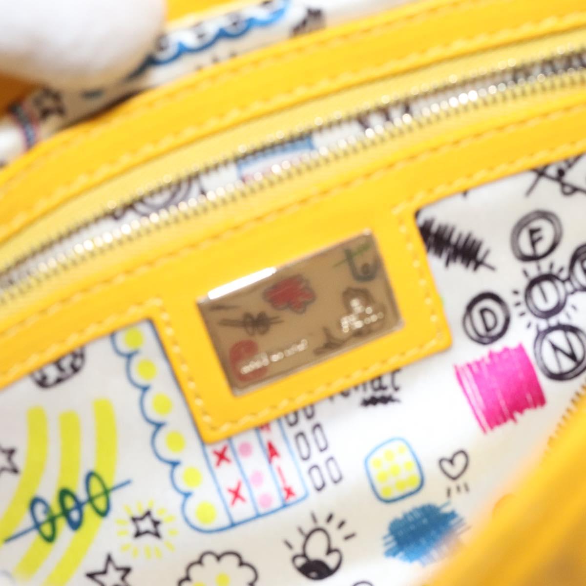 Fendi Mamma Baguette Shoulder Bag Canvas, YELLOW, LEATHER, Shoulder bag