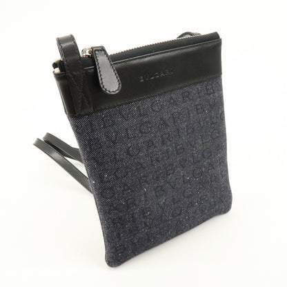 Bvlgari Logomania Canvas with Leather, Black, Denim, Shoulder Bag