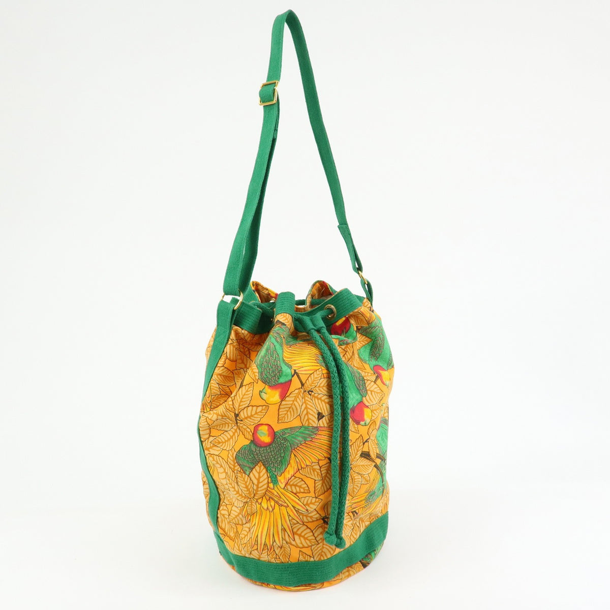 Hermes Vintage Drawstring Bucket Printed Canvas, Orange, Canvas, Shoulder Bag