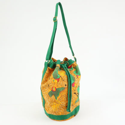 Hermes Vintage Drawstring Bucket Printed Canvas, Orange, Canvas, Shoulder Bag