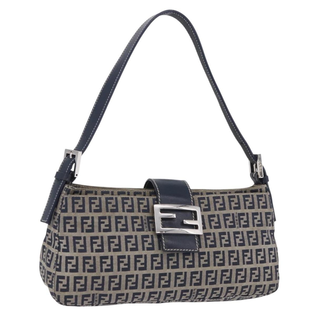 Fendi Baguette Zucca Canvas, Navy, Canvas, Handbag