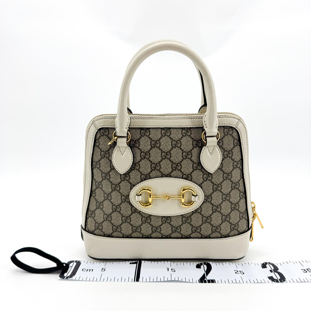 Gucci Horsebit 1955 Top Handle GG Canvas with Leather, White, Canvas, Handbag