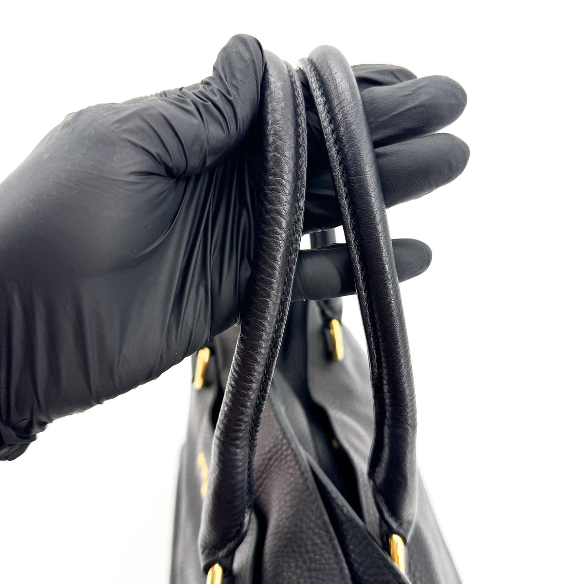 Prada Convertible Open Leather, Black, Leather, Tote Bag