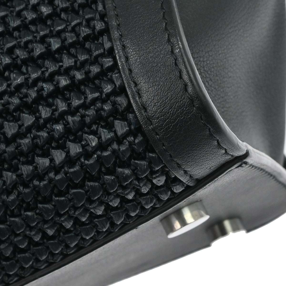 Saint Laurent Monogram Cabas Downtown Raffia and Leather, Black, Leather, Tote Bag