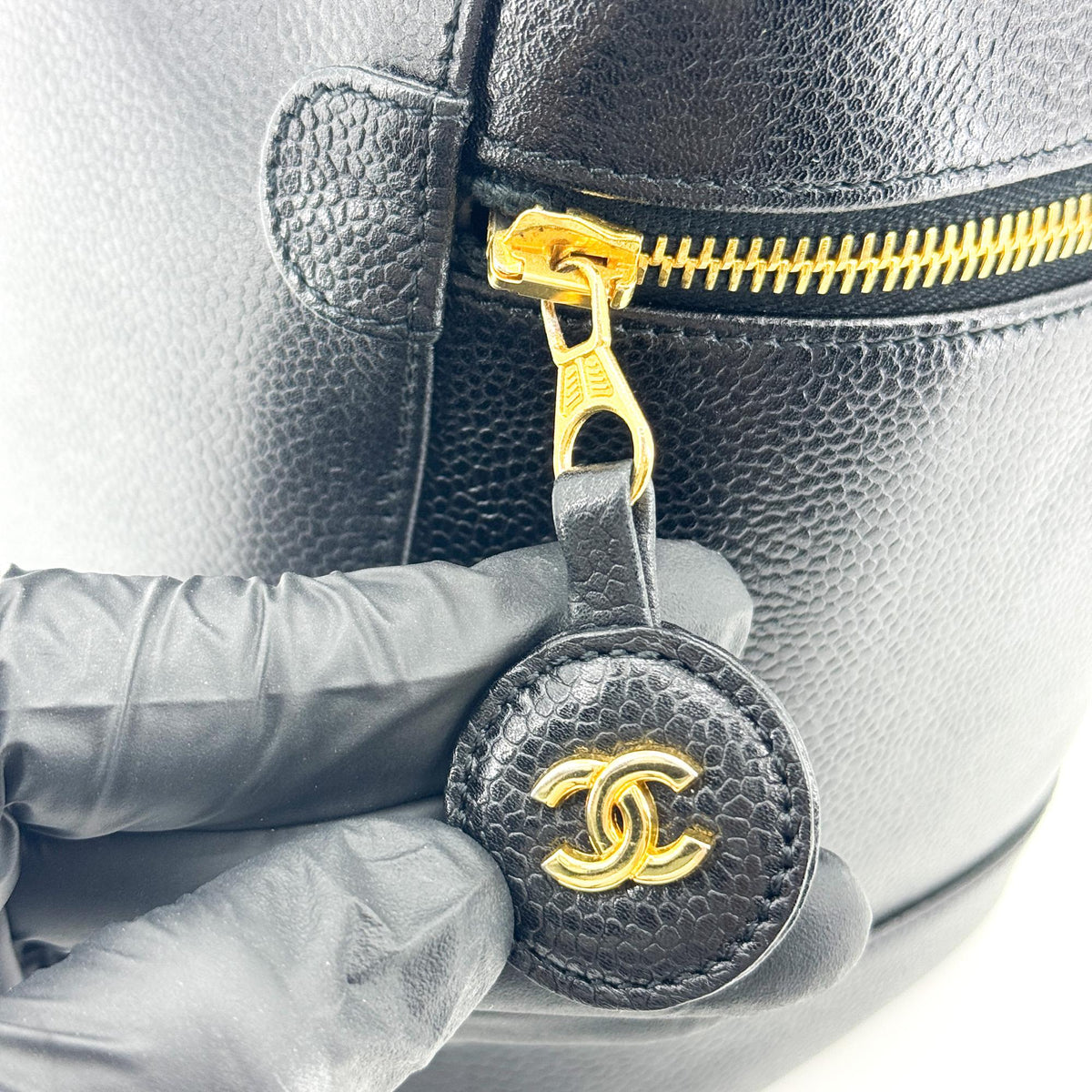 Chanel Vintage Timeless Cosmetic Case Caviar, Black, Leather, Clutch