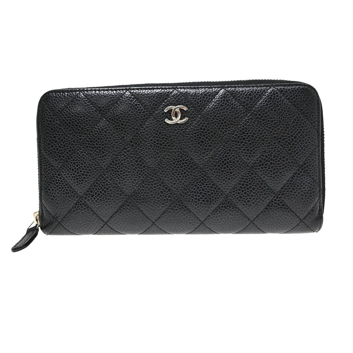 Chanel Zip Around Organizer Quilted Caviar, Black, Leather, Wallet