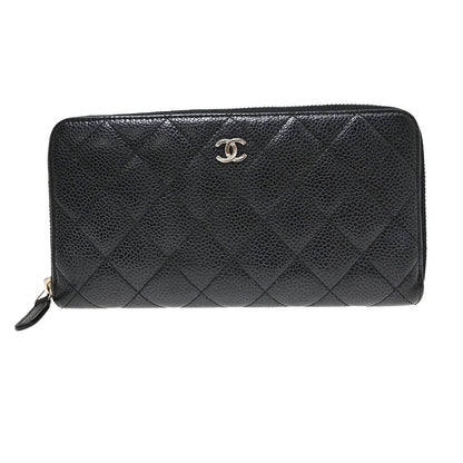 Chanel Zip Around Organizer Quilted Caviar, Black, Leather, Wallet