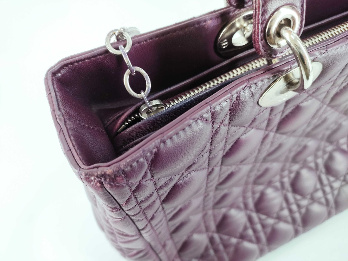 Christian Dior Saddle Handbag with Strap Leather, Purple, Leather, Handbag