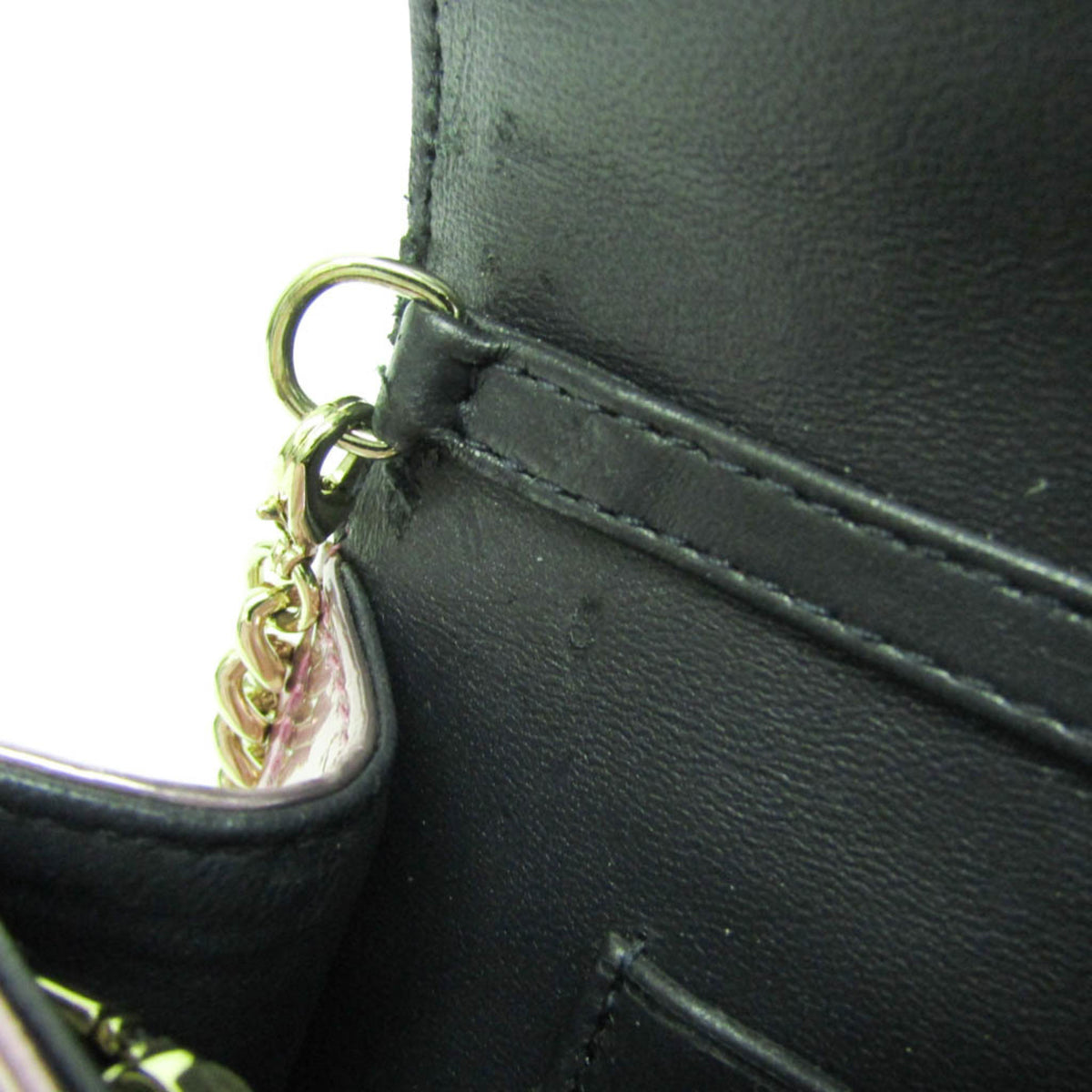Christian Dior Diorama Wallet on Chain Metallic Distressed Calfskin, Pink, Patent Leather, Crossbody Bag
