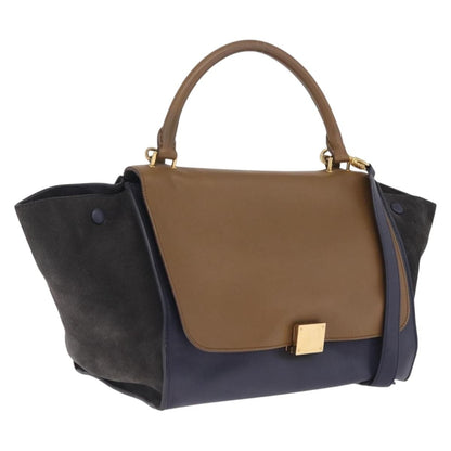 Celine Tricolor Trapeze Leather, Navy, Leather, Handbag