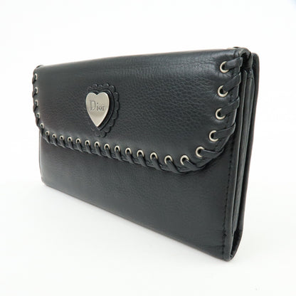 Christian Dior Trotter / Heart Motif Wallet Leather, Black, Leather, Wallet