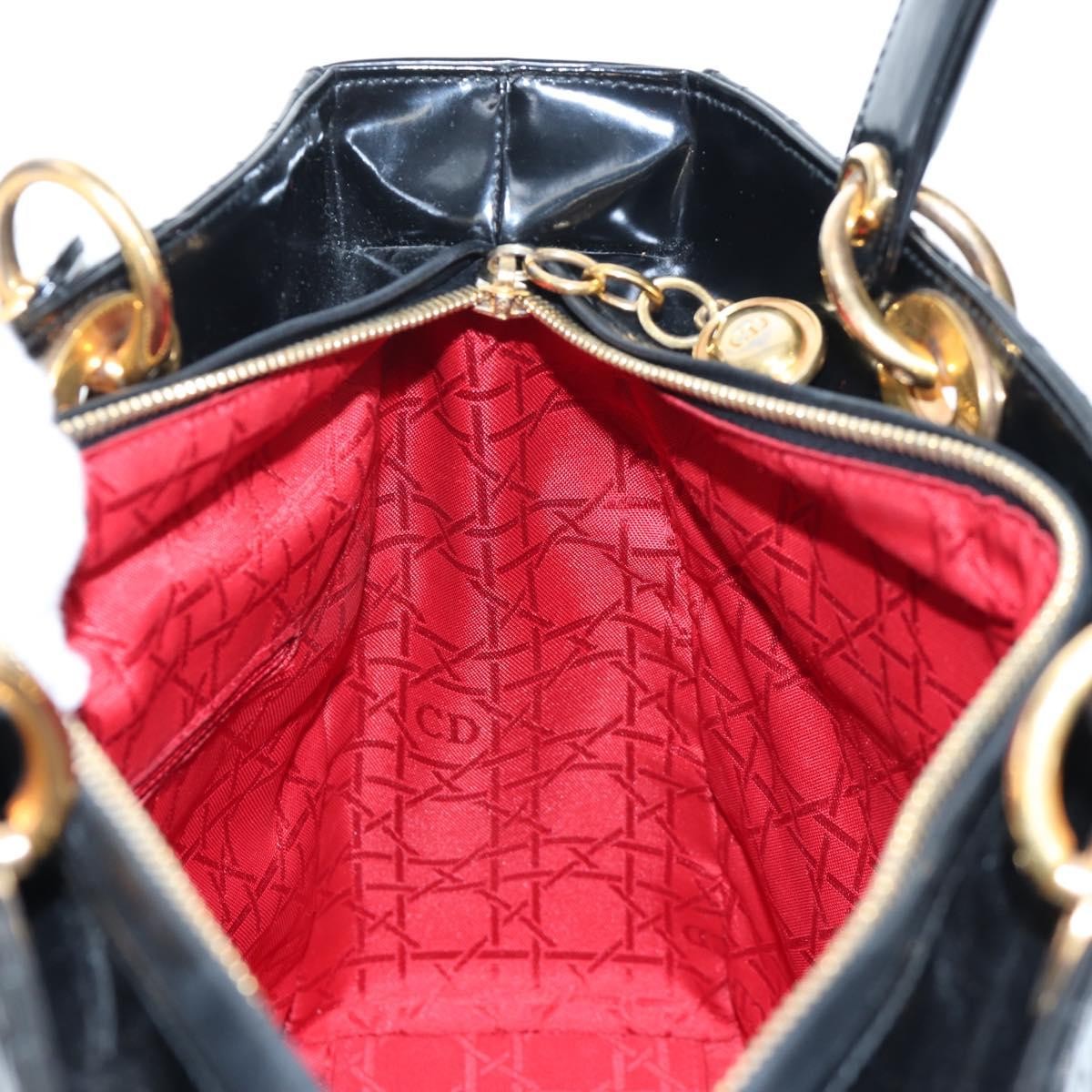 Christian Dior Lady Dior Cannage, Black, Patent Leather, Handbag