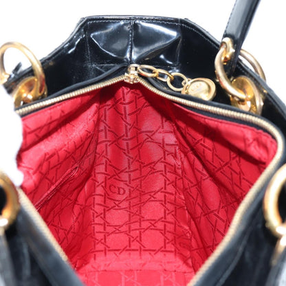 Christian Dior Lady Dior Cannage, Black, Patent Leather, Handbag