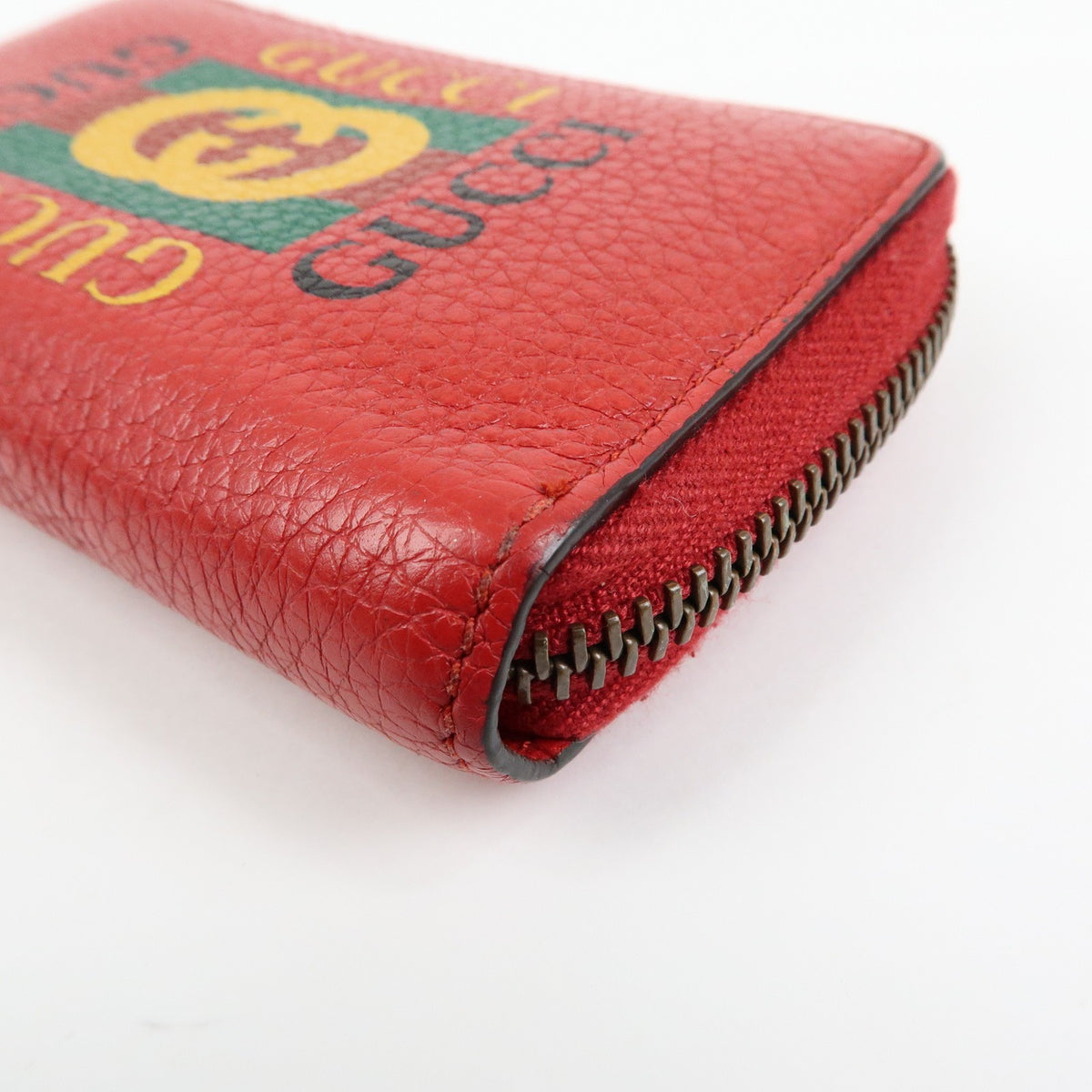 Gucci Logo Zip Card Case Printed Leather, Red, Leather, Wallet