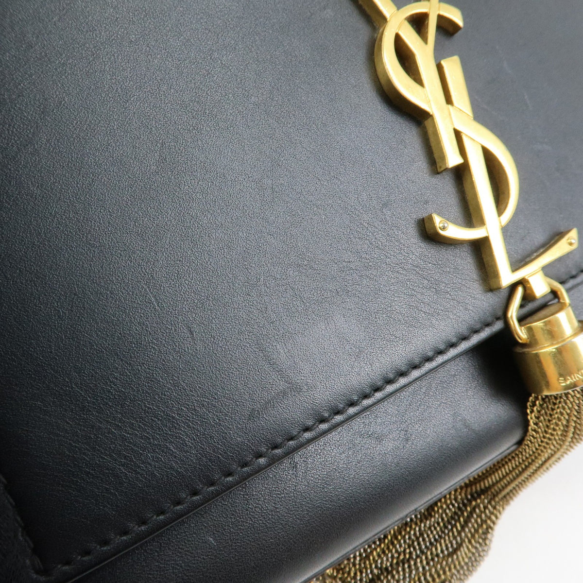 Saint Laurent Classic Monogram Tassel Leather, Black, Leather, Crossbody Bag