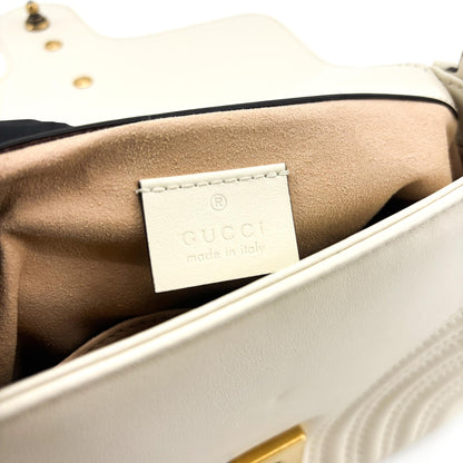 Gucci GG Marmont Top Handle Flap Matelasse Leather, White, Leather, Handbag