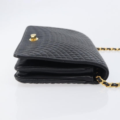 Bally Vintage Chain Quilted Leather, Black, Leather, Shoulder Bag