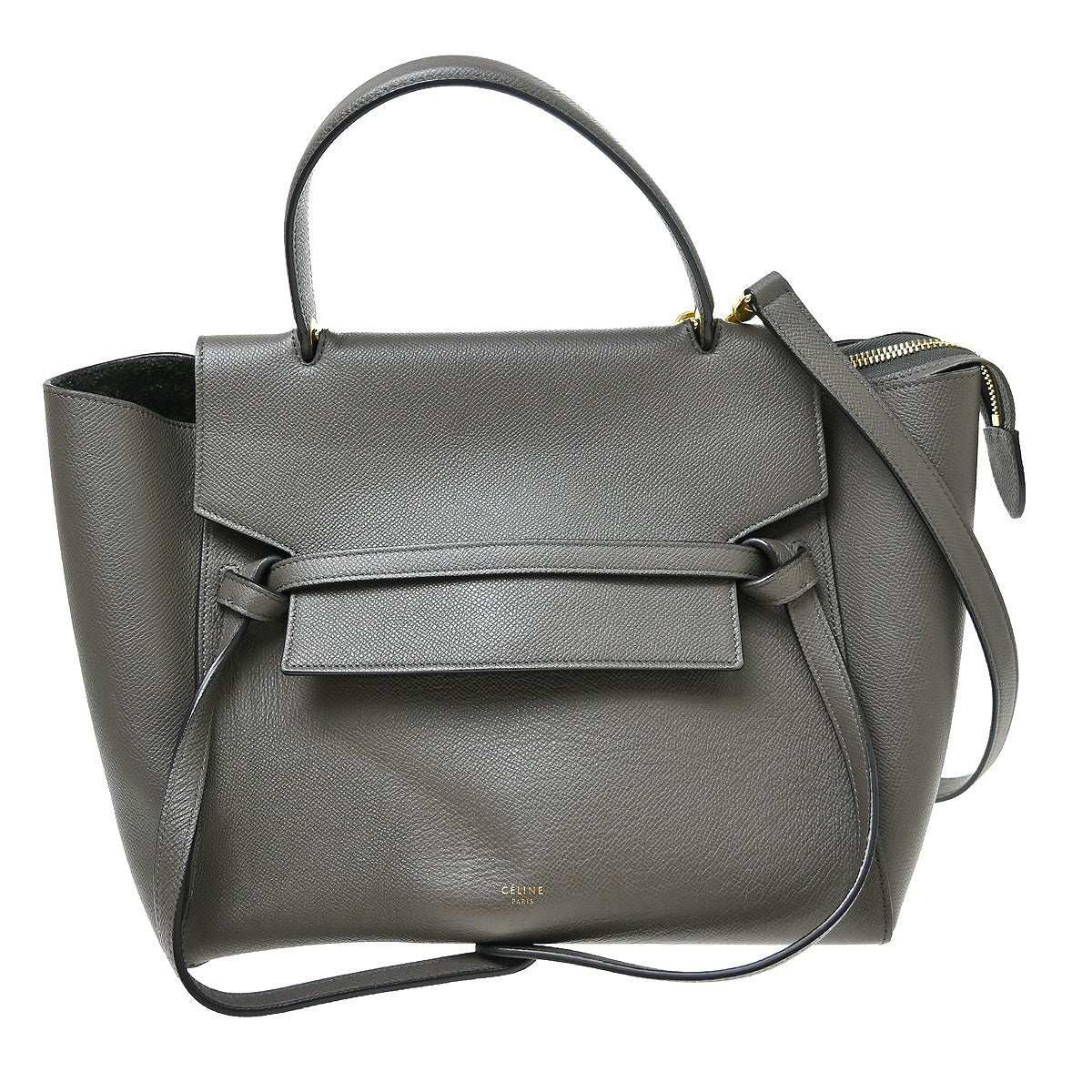 Celine Belt Leather, Gray, Leather, Handbag