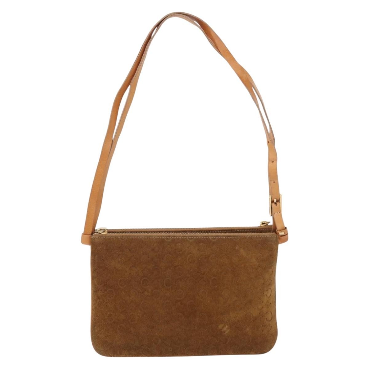 Celine C Macadam Shoulder Suede, Brown, Suede, Handbag