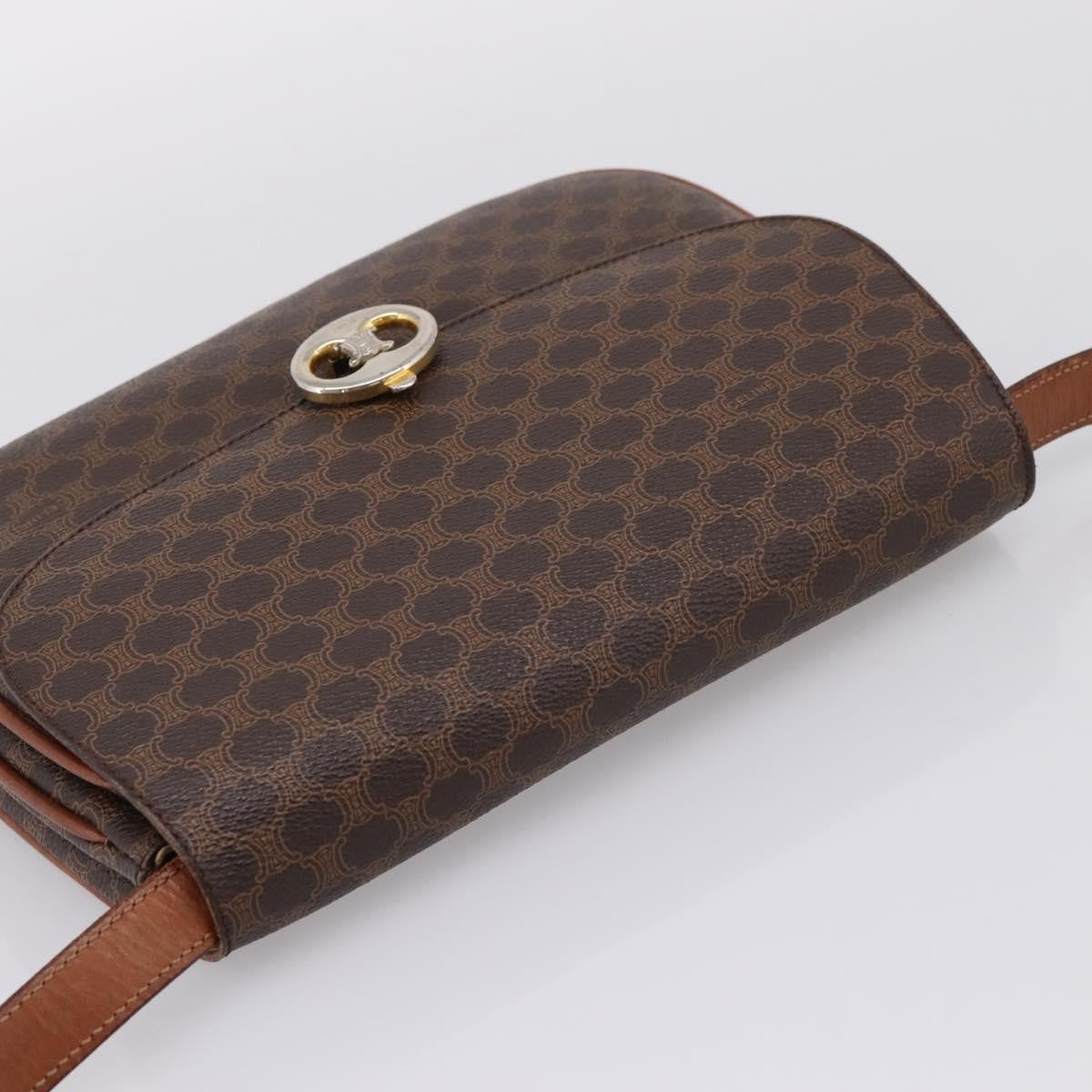 Celine Vintage Macadam Canvas and Leather, Brown, PVC, Shoulder Bag
