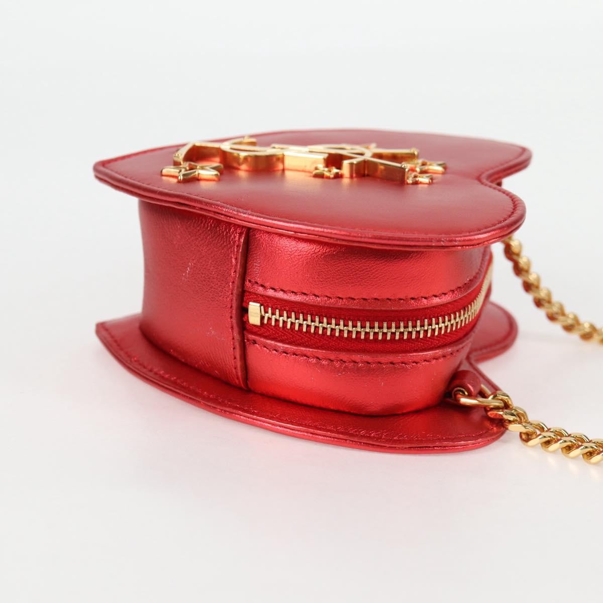 Saint Laurent Love Heart Chain Leather, Red, Leather, Shoulder Bag