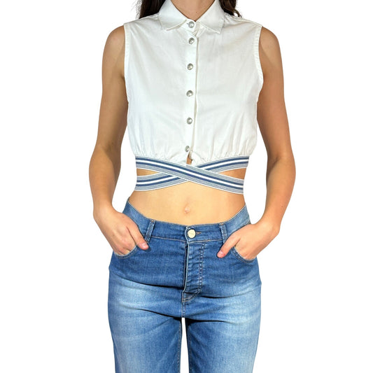 PIERRE BALMAN Button Down Cropped Shirt