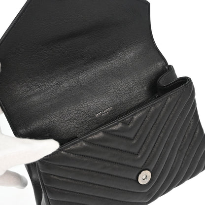 Saint Laurent Classic Monogram College Matelasse Chevron Leather, Black, Leather, Handbag