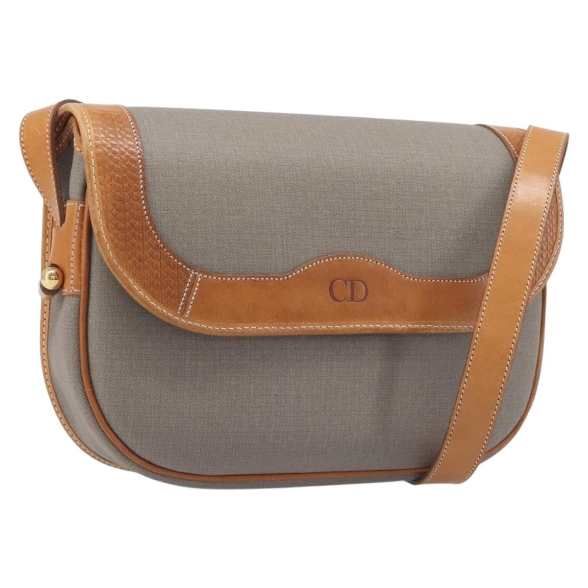 Christian Dior Vintage CD Logo Canvas and leather, Gray, Canvas, Shoulder Bag