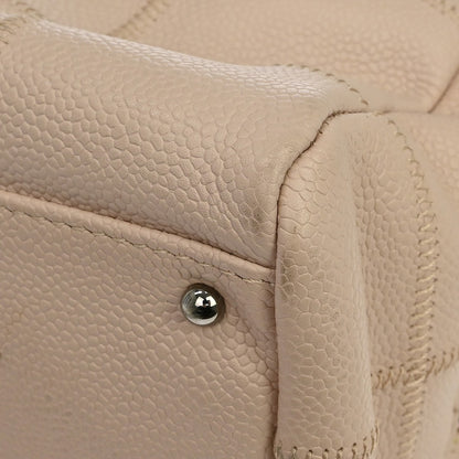 Chanel Square Stitch Quilted Caviar, Beige, Leather, Shoulder Bag