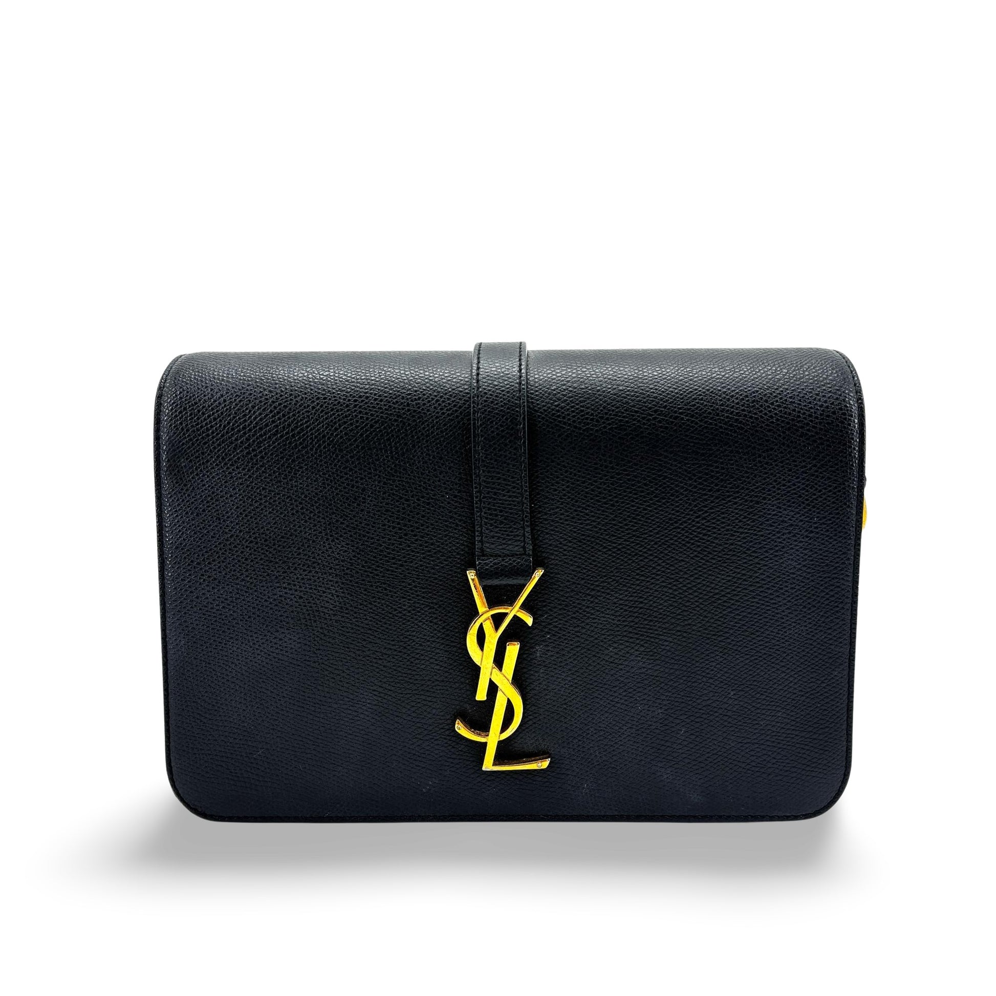 Saint Laurent Classic Monogram Crossbody Bag Metallic Leather, Black, Leather, Crossbody Bag